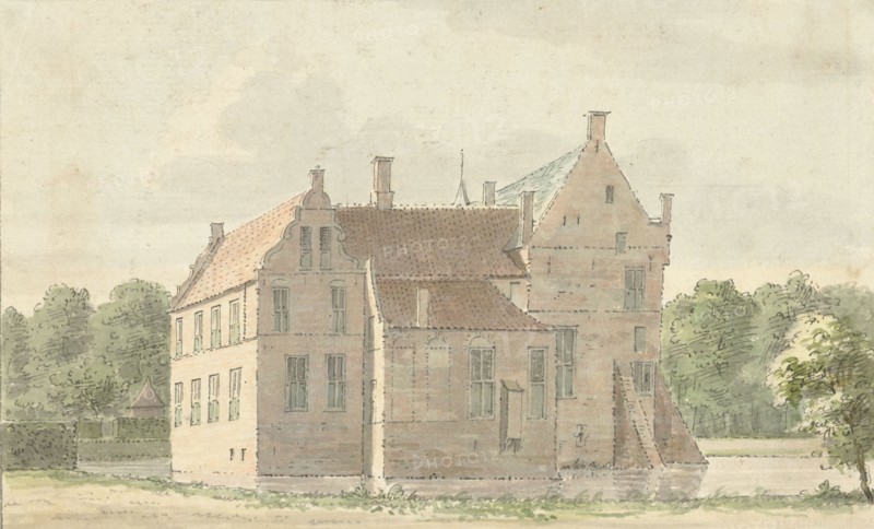View of the manor house at Rhaan near Hellendoorn, side view, 1732. Creator: Cornelis Pronk.