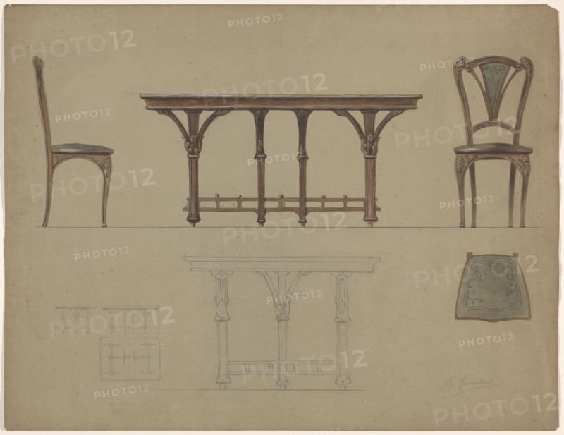 Design for a table and a chair, c.1900. Creator: Unknown.