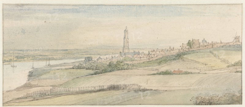View of Rhenen and the Rhine from the East, 1663. Creator: Gerbrand van den Eeckhout.