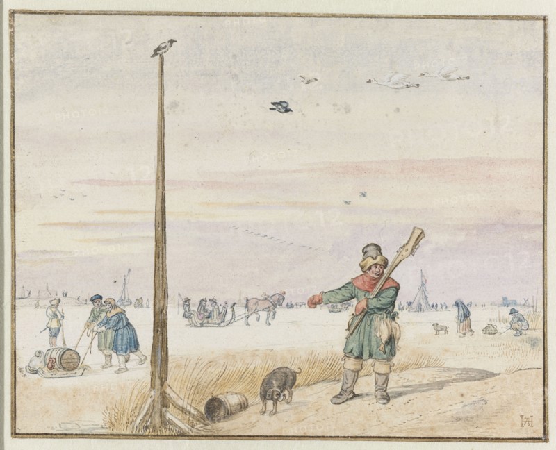 Winter Landscape with a Duck Hunter with Game in his Belt and his Gun over his..., c.1625-c.1630. Creator: Hendrick Avercamp.