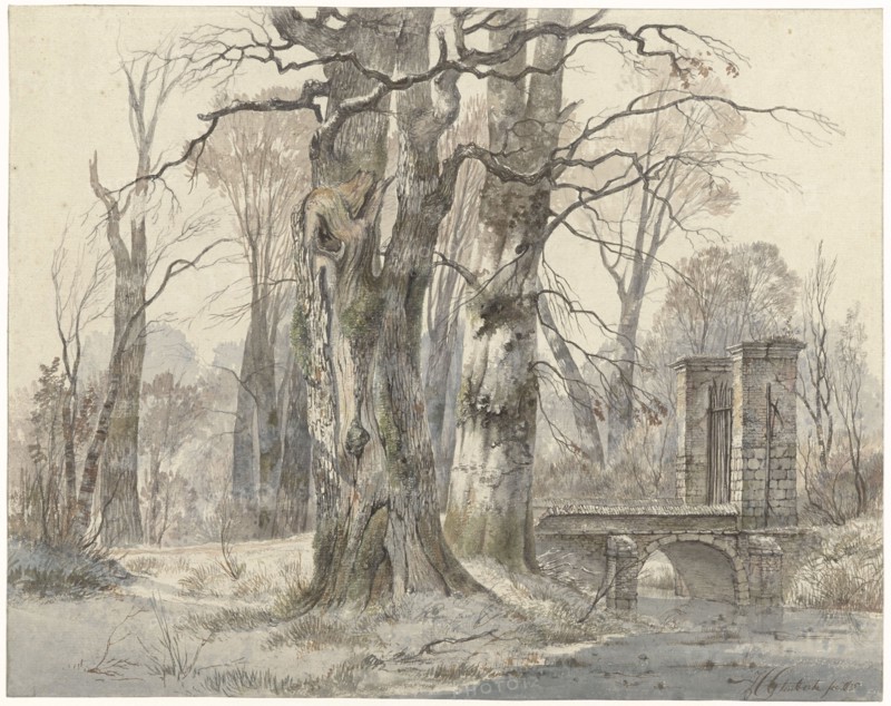 Winter landscape with gate between trees, 1835. Creator: Hendrik Gerrit ten Cate.