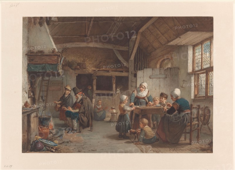 Farmers interior, family in the kitchen, 1834-1892. Creator: Hendrick Jacobus Scholten.