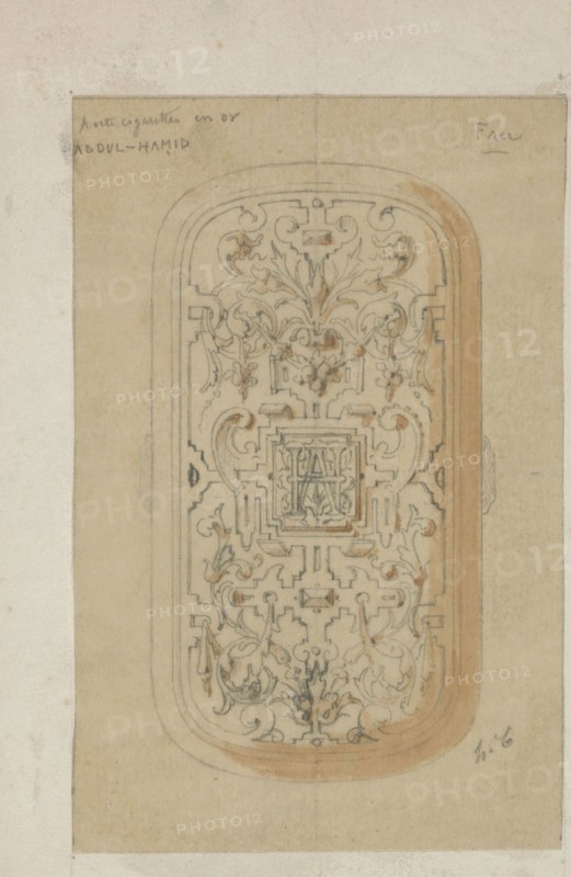 Design for cigarette case with monogram AH, c.1864-c.1894. Creator: Henri Cameré.