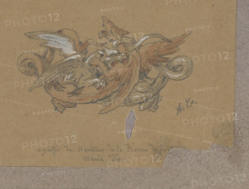 Design for a Buckle in the Shape of Two Fighting Chimeras, c.1864-c.1894. Creator: Henri Cameré.