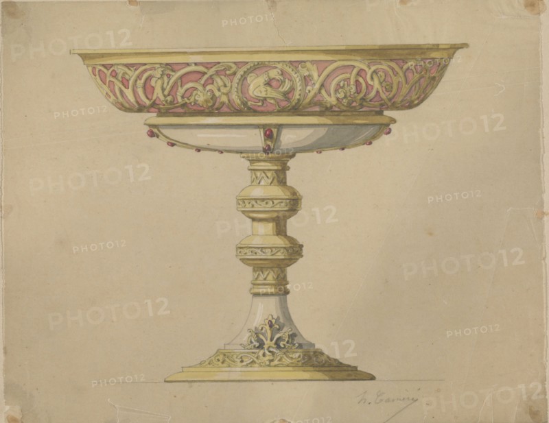 Design for a bowl on a base in Romanesque style, c.1864-c.1894. Creator: Henri Cameré.