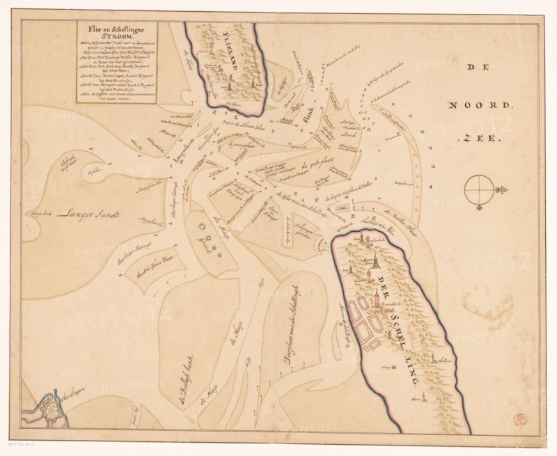 Map of Vlieland, Terschelling and the surrounding sandbanks, 1708 or later.  Creator: Isaak de Graaf.