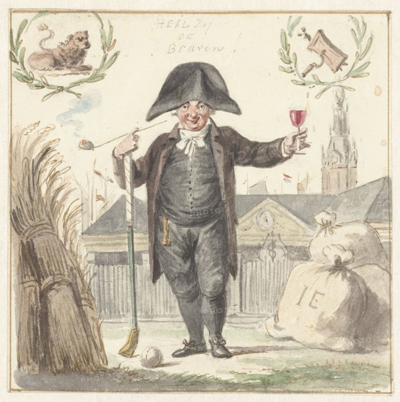 Grain trader Johan Eymer in front of the Corn Exchange in Amsterdam, 1774-1833. Creator: Jacob Smies.