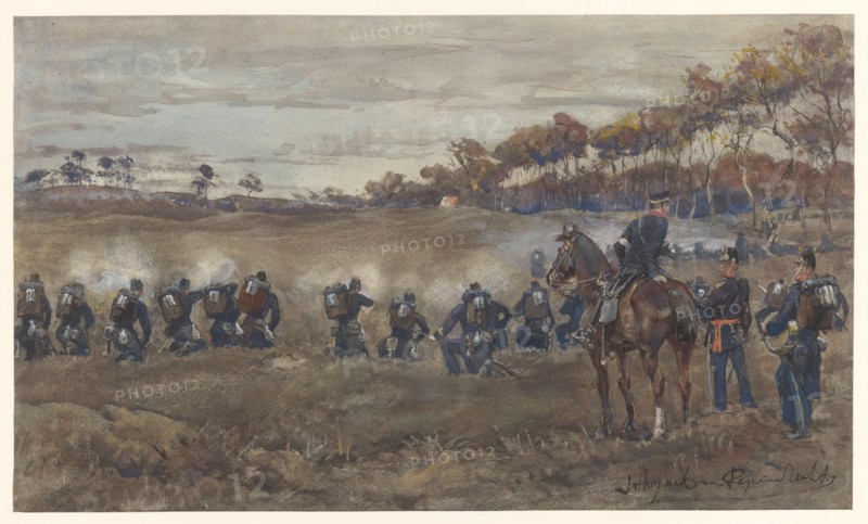 Infantry shooting practice on heathland, 1868-1898. Creator: Jan Hoynck van Papendrecht.