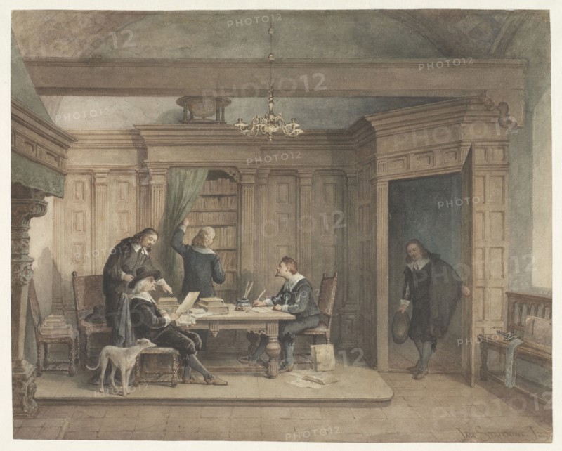 Five men in interior, c.1837-c.1903. Creator: Jan Striening.