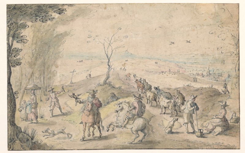 Landscape with falconers and herdsman, 1596-1653. Creator: Jan Wildens.