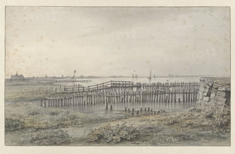 River landscape with palisades, 1805-1862. Creator: Joannes Dijkhoff.