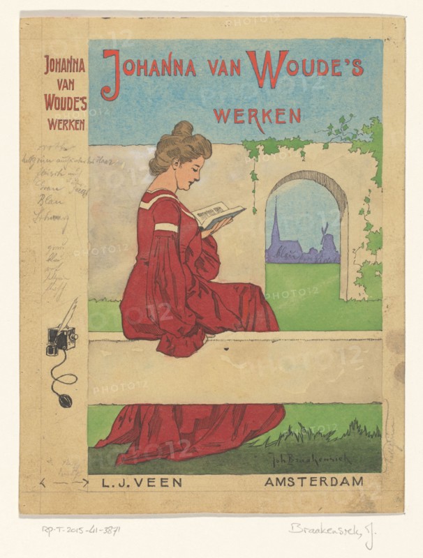 Book cover design for the series: Johanna van Woude's Werken...1905 or earlier. Creator: Johan Coenraad Braakensiek.