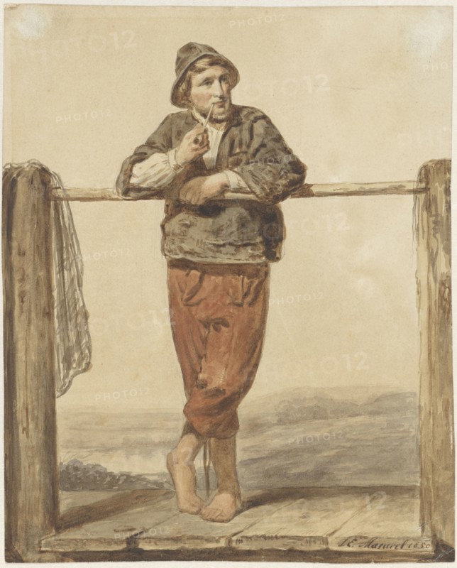 Man smoking a pipe, 1850.  Creator: Johannes Eugel Masurel.
