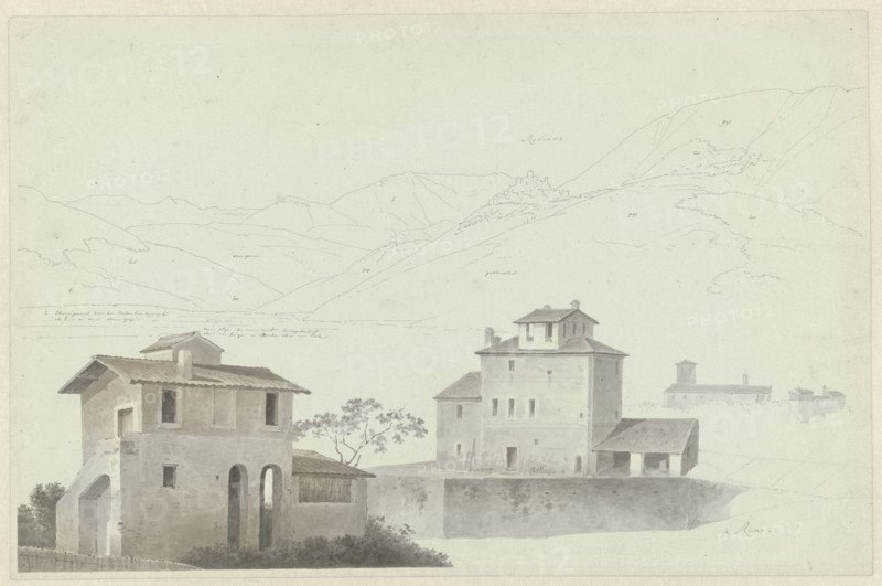 View of Roviano, Houses in Rome in the Foreground, c.1809-c.1812. Creator: Josephus Augustus Knip.