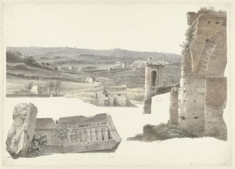 View from the Villa Mattei (now Villa Celimontana) in Rome, c.1809-c.1812. Creator: Josephus Augustus Knip.