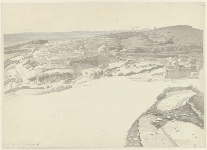 View of Ariccia from Genzano, c.1810. Creator: Josephus Augustus Knip.