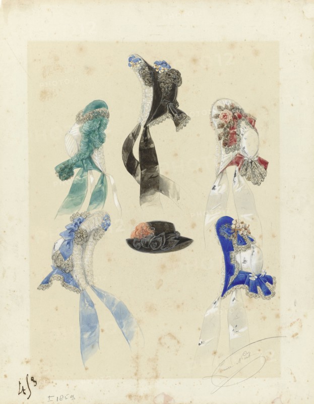 Six hats, c.1859. Creator: Laure Noel.