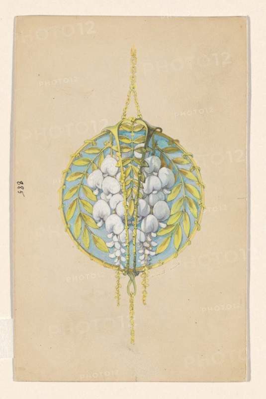 Design for a pendant with flower branches of the White Wisteria, enamelled gold, c.1905. Creator: Paul Louchet.