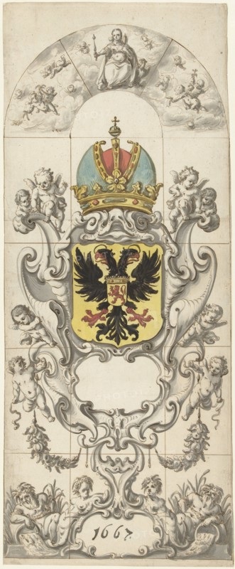 Design for stained glass window 10 donated by the Rijnland Water Board, 1667. Creator: Pieter Jansz.