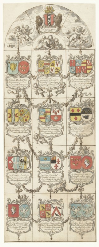 Design for stained glass window 14 donated by the mayors and councils of Amsterdam, 1666. Creator: Pieter Jansz.