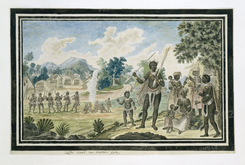 The kraal of 'Captain' Coba (or Kobé), a chief of the Gqunukhwebe, 1777. Creator: Robert Jacob Gordon.
