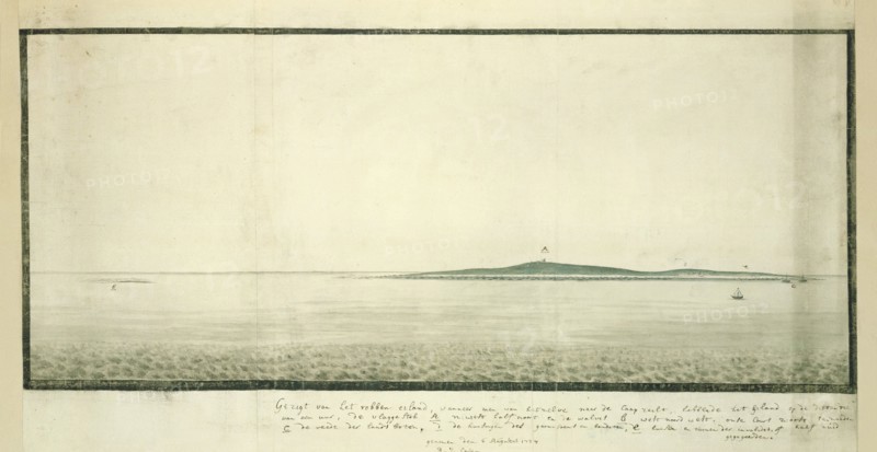 View of Robben Island from a distance of one hour south south-east from the shore, 1777. Creators: Robert Jacob Gordon, Johannes Schumacher.