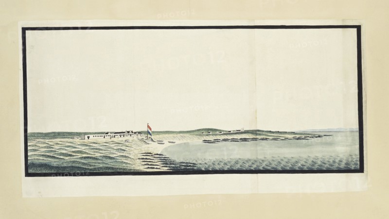 The postmaster’s house on Robben Island, seen from the sea, c.1777. Creators: Robert Jacob Gordon, Johannes Schumacher.
