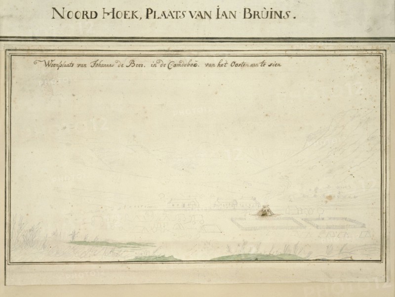 View of the farm of Johannes de Beer at Camdeboo, near the Sneeuberge, seen from the..., c.1777-1778 Creators: Robert Jacob Gordon, Johannes Schumacher.
