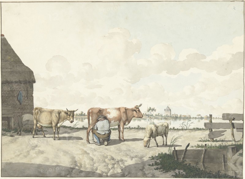Milking farmer, 1700-1800. Creator: W. Barthautz.