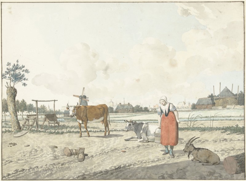 Landscape with farmer and cattle, 1700-1800. Creator: W. Barthautz.