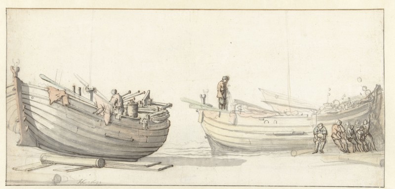 Study of two fishing boats with figures, 1652. Creator: Willem van de Velde the Younger.