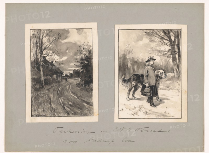 Figure on a country road and a girl with dog, in or before 1883-c.1904. Creator: Willem Wenckebach.