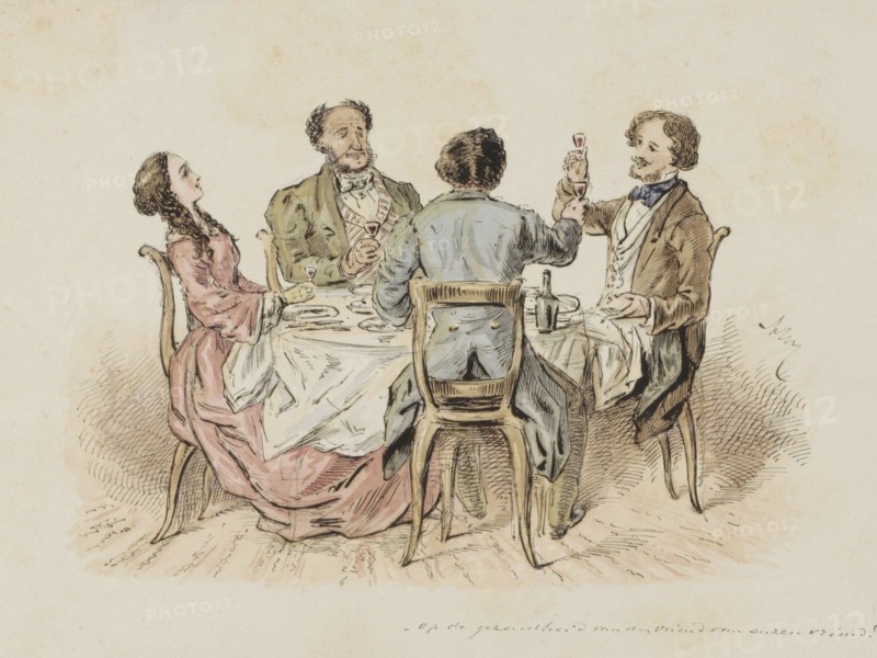 Four figures make a toast, c.1854-c.1887.  Creator: Alexander Ver Huell.