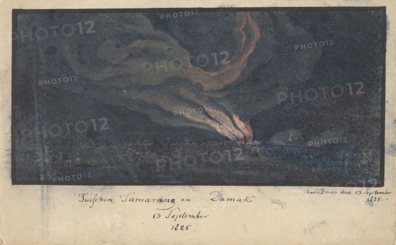 Fire in a landscape in Central Java, 1825, (1825).  Creator: Anon.