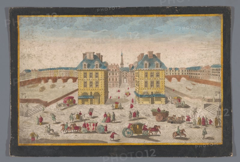 View of the Place Dauphine with the built-up Pont au Change and the Pont Saint-Michel..., 1700-1799. Creator: Anon.