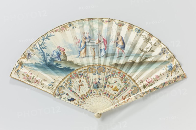 Folding fan with Eliezer and Rebecca at the well, c.1745-c.1755. Creator: Anon.