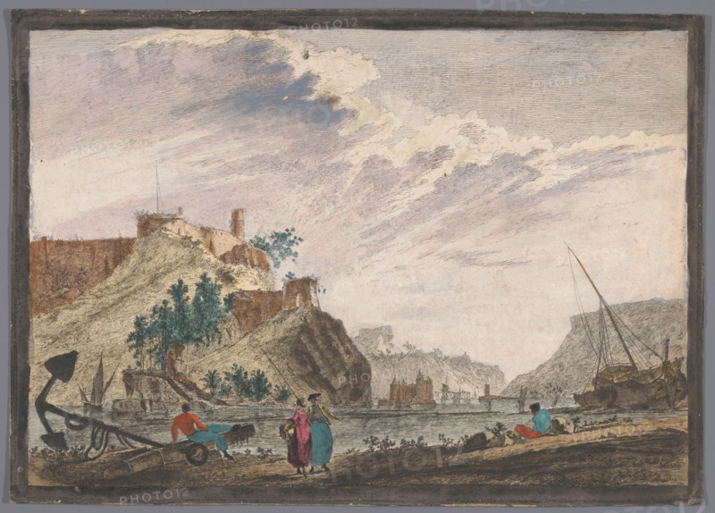 View of a harbour with rocks, 1700-1799. Creator: Marie-Jeanne Ozanne.
