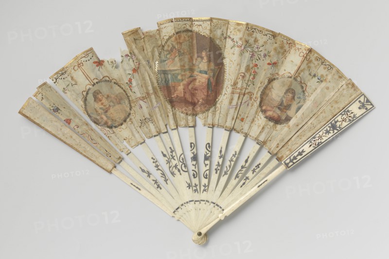 Folding silk fan with seated woman and putti, c.1775-c.1800.  Creator: Anon.