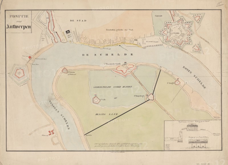 Map of Antwerp during the siege by the French, 1832, (1832-1833).  Creators: Anon, Johannes Paulus Houtman.