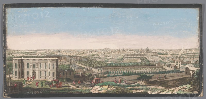 View of the city of Paris seen from the observatory, 1700-1799. Creators: Anon, Jacques Rigaud.
