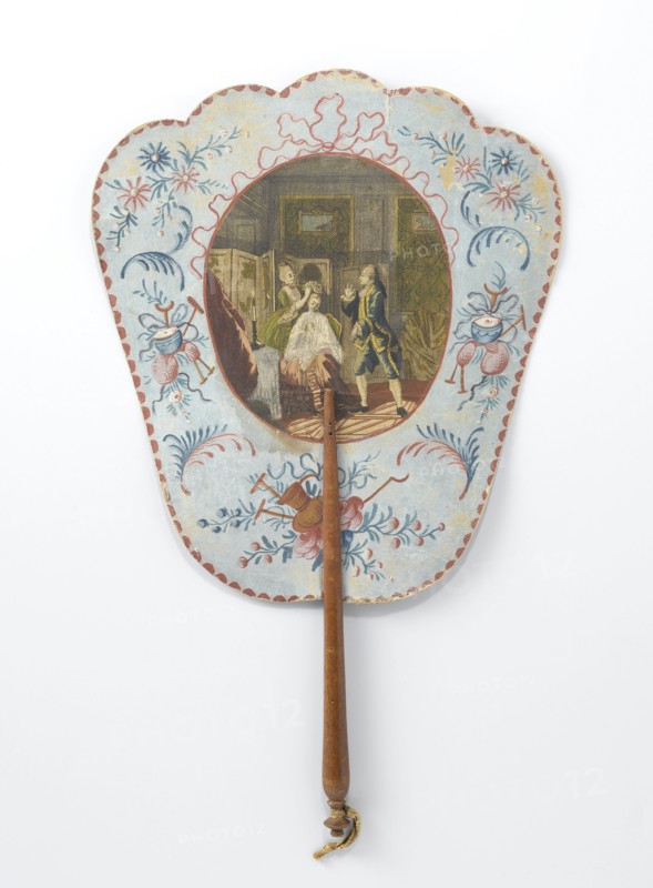 Hand screen depicting Dorval visiting his beloved, c.1769-c.1781. Creators: Anon, Marie Therese Martinet.