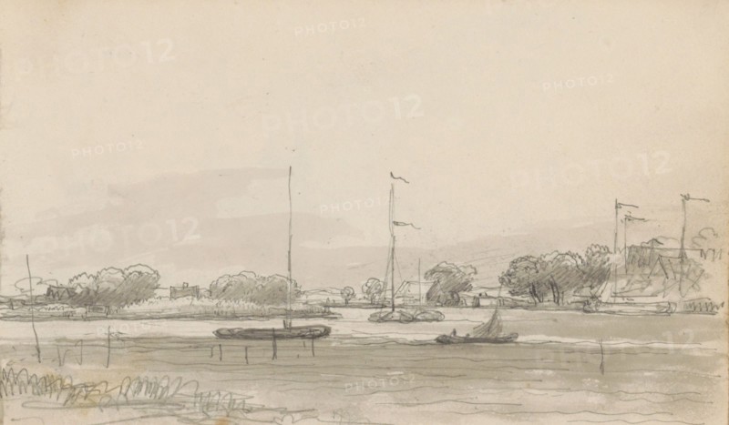 River landscape with sailing ships, c.1803-c.1818. Creator: Arnoldus Johannes Eymer.