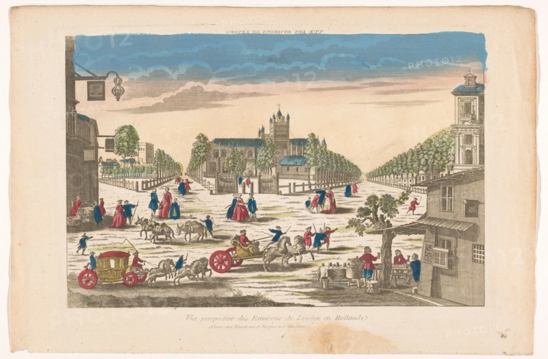 View of streets and a square with a church in the vicinity of the city of Leiden, 1700-1799. Creator: Anon.
