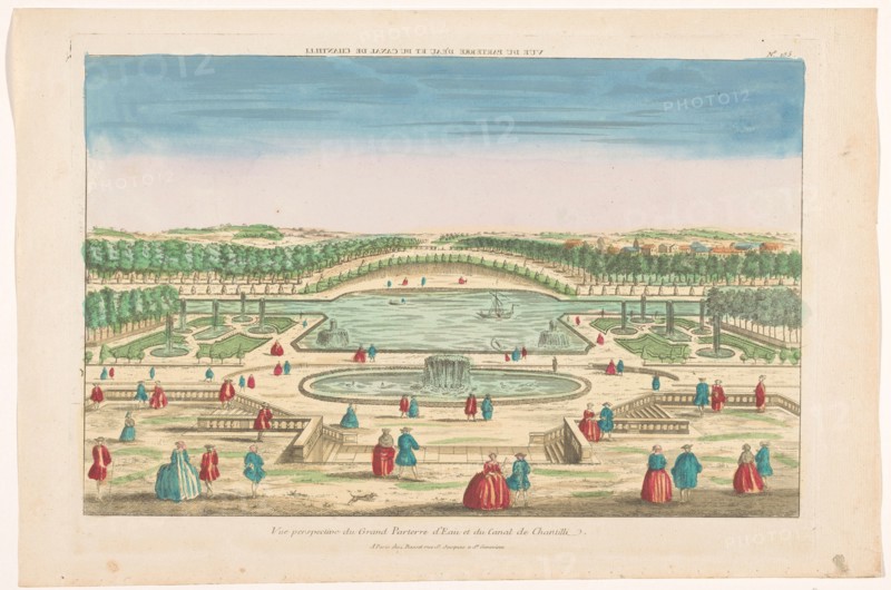 View of the waterside parterre and Grand Canal in the garden of the Chateau...1700-1799. Creator: Basset.