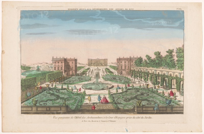 View of the garden and the Hotel des Ambassadors in Spain, 1700-1799. Creator: Anon.