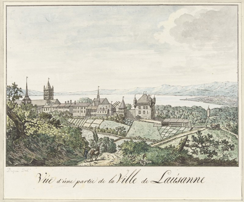 View of the Cathedral of Lausanne and Lake Geneva, 1771-1817. Creator: Daniel Dupré.