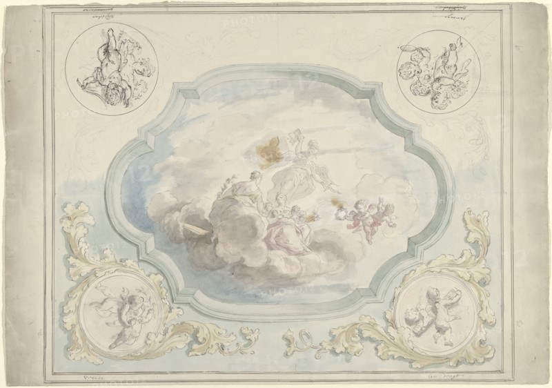 Design for a ceiling painting with Charitas and Pax, 1715-1798. Creator: Dionys van Nijmegen.