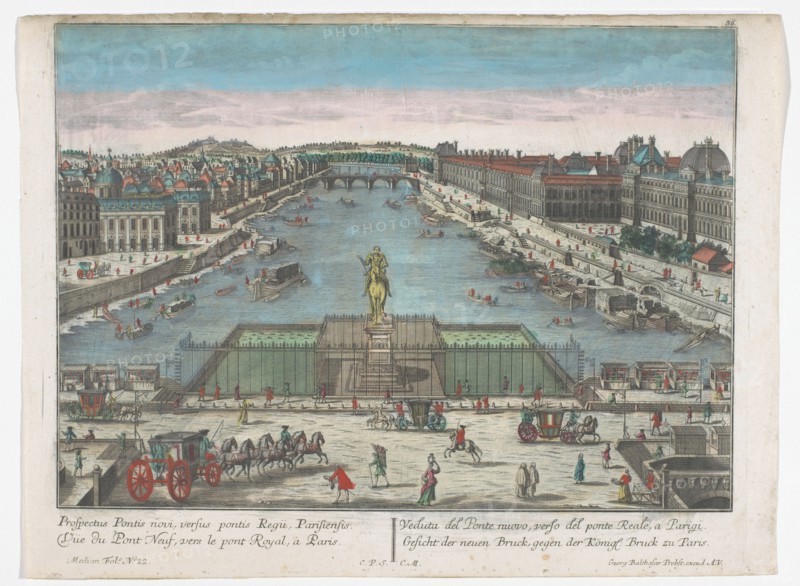 View of the Pont Neuf over the Seine River in Paris, towards Pont Royal, 1742-1801. Creator: Anon.