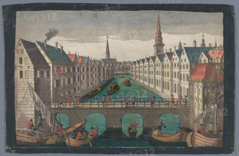 View of the Nikolaifleet opposite St. Nicholas church in Hamburg, 1742-1801. Creator: Anon.