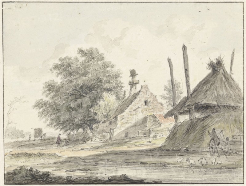Farm and a haystack, 1733-1784. Creator: Hendrik Spilman.